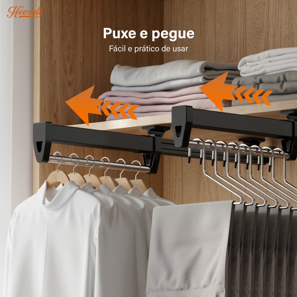 Cabide para Calças Retrátil Extensível Organizador de Guarda Roupa com Trilho