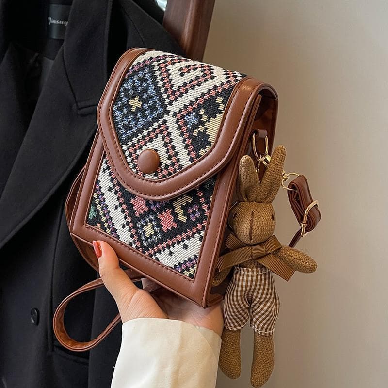 2025 novo estilo estilo étnico Retro saco Popular lona Casual simples mudança do telefone móvel pequeno saco senhoras sa