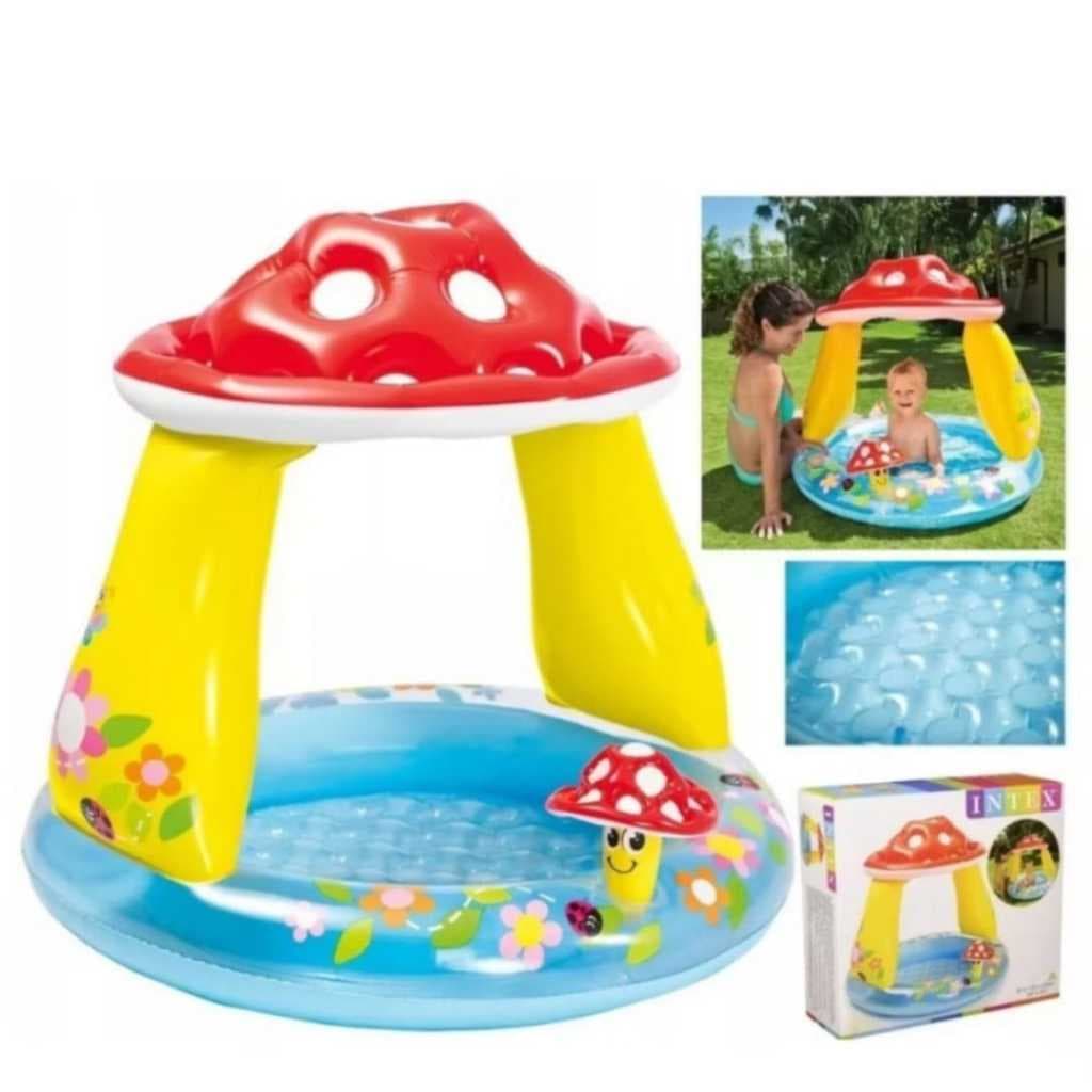 Piscina Infantil Bebê Intex Cogumelo 45 Litros Inflável Com Cobertura Jardim Lazer Família