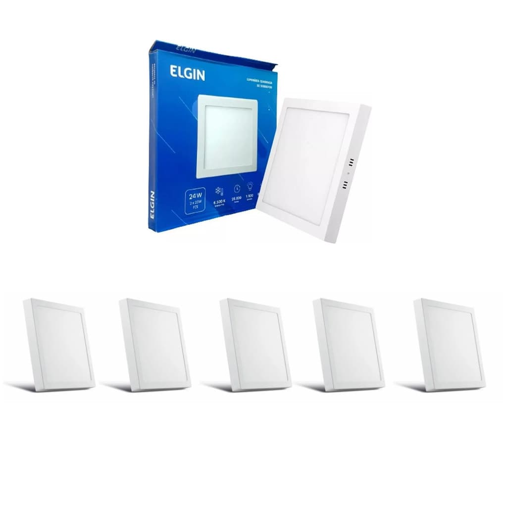 KIT 5 Painel Plafon Led Sobrepor Quadrado 24w 6500K Elgin