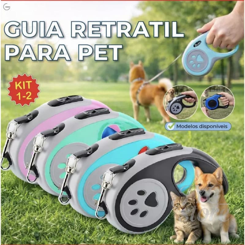 Coleira Guia Retrátil 5 Metros Pets Cachorro Cães Gatos Resistente Com Trava Até 11.33kg