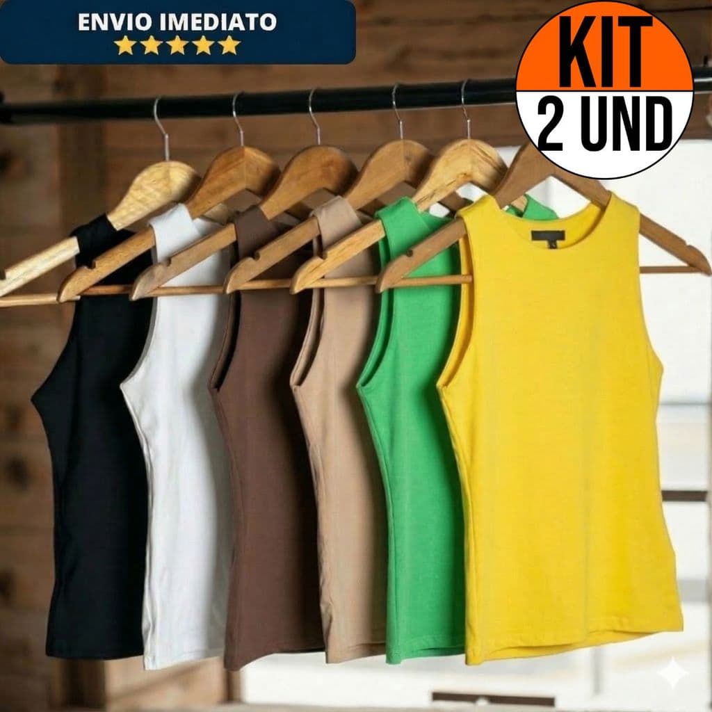 Kit 2 Blusinhas Regatas Suplex Duplo Básica Elegante Moda Blogueira Forro Feminina