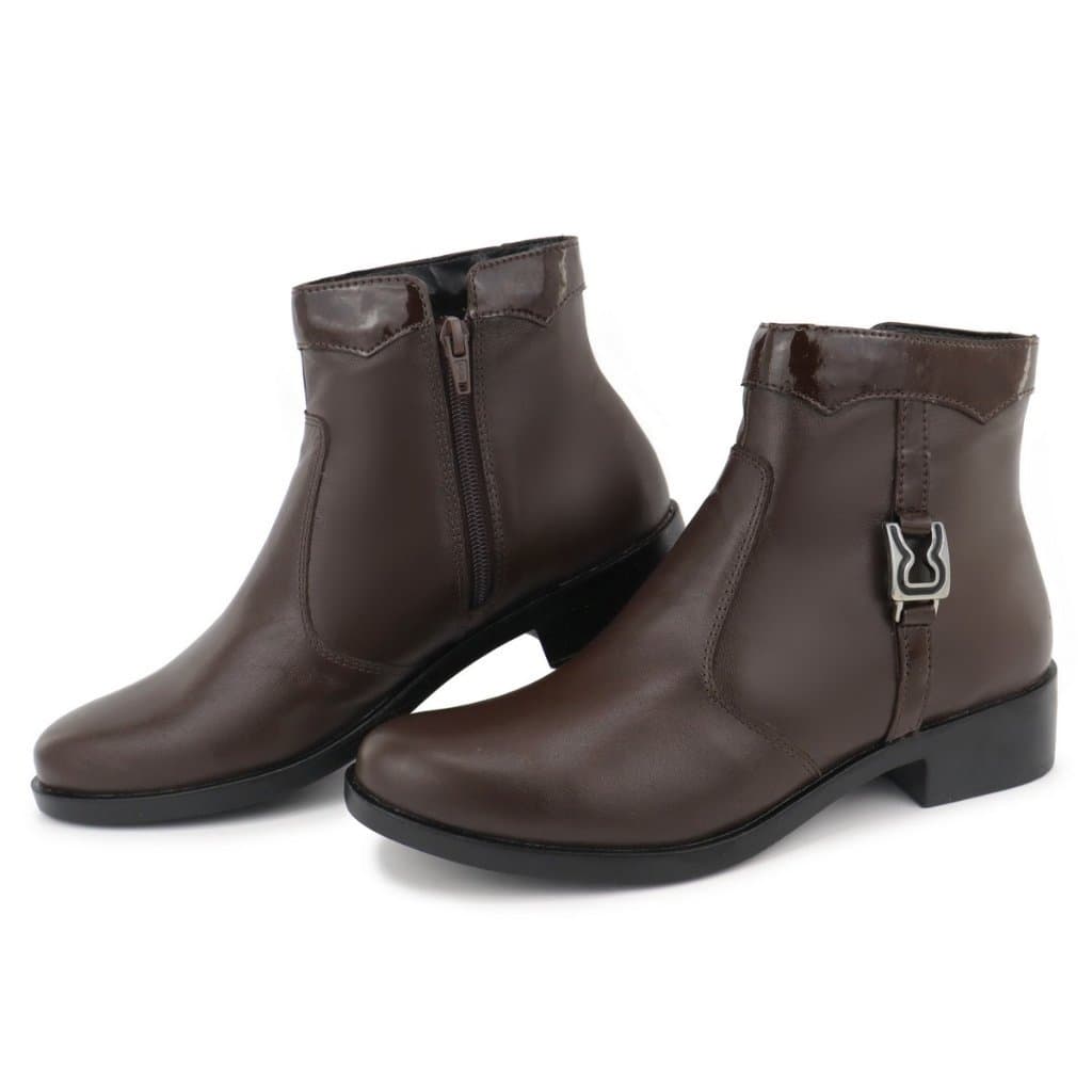 Bota Feminina Couro Legítimo Cano Curto Salto Baixo Estilo Casual Moda Inverno Elegante