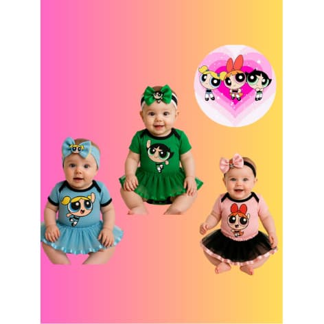 Body Infantil Bebê - Menina - Super Poderosas + Tule + Laço - MEsversario Promoção