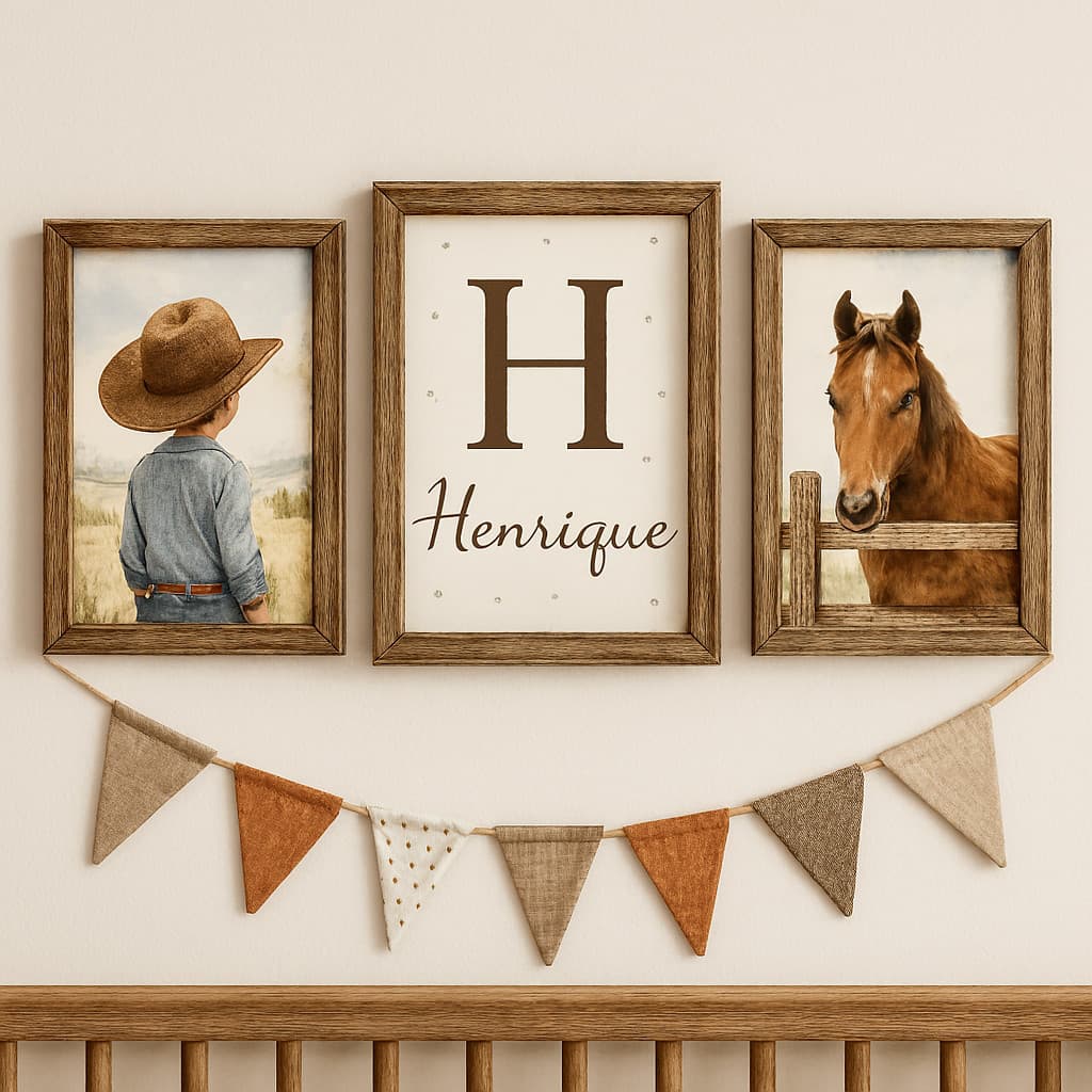 Quadro Decorativo Infantil Cowboy Country – Cavalo, Chapéu e Fazenda