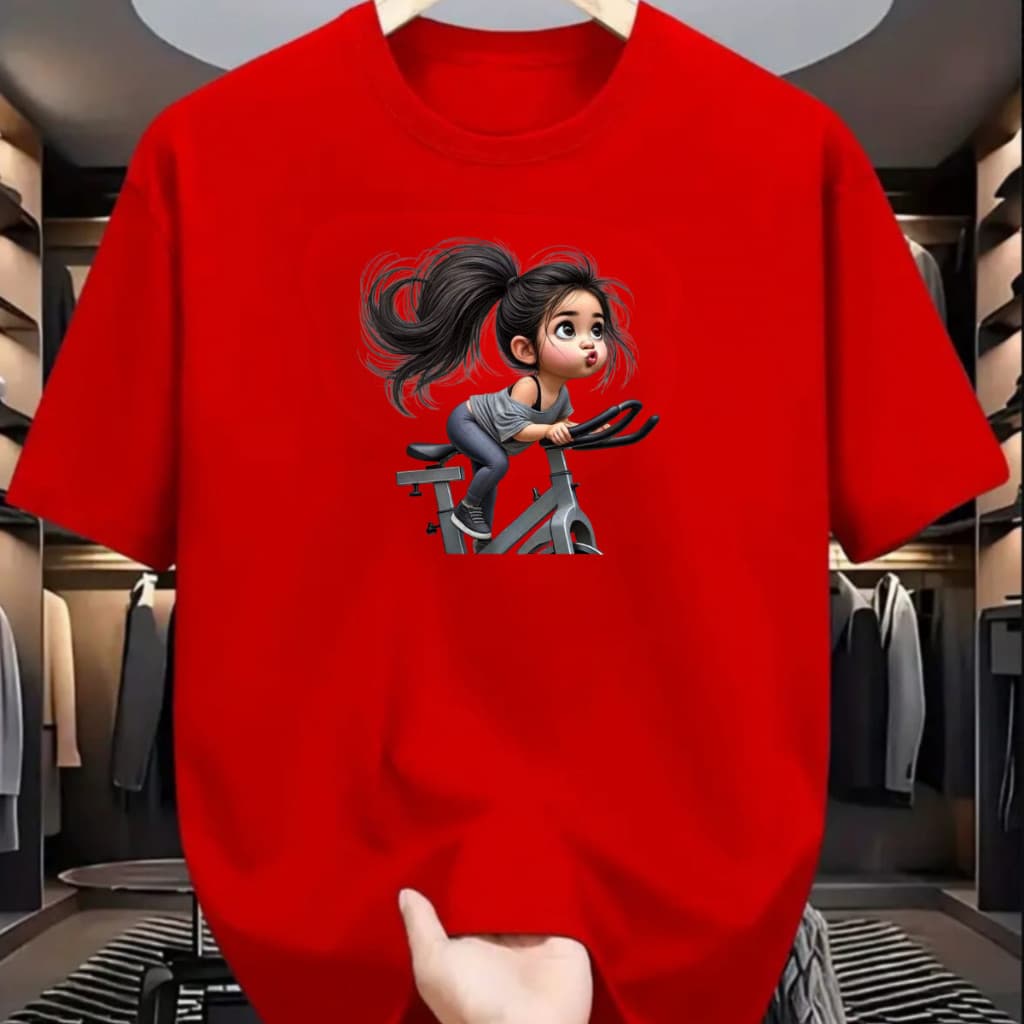Camiseta Feminina Menina FofaTreino Academia Bicicleta 100% Algodão