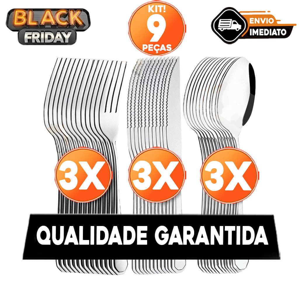 Jogo de Talheres 9 Unidades Aço Inox 3 Facas 3 Garfos de Mesa 3 Colheres
