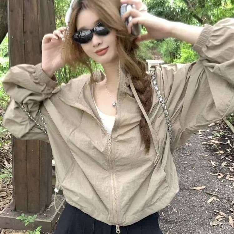 Americano Doce Estilo Legal Workwear Jaqueta Corta-Vento Para Mulheres Verão Ao Ar Livre Leve Proteção Solar Com Capuz C