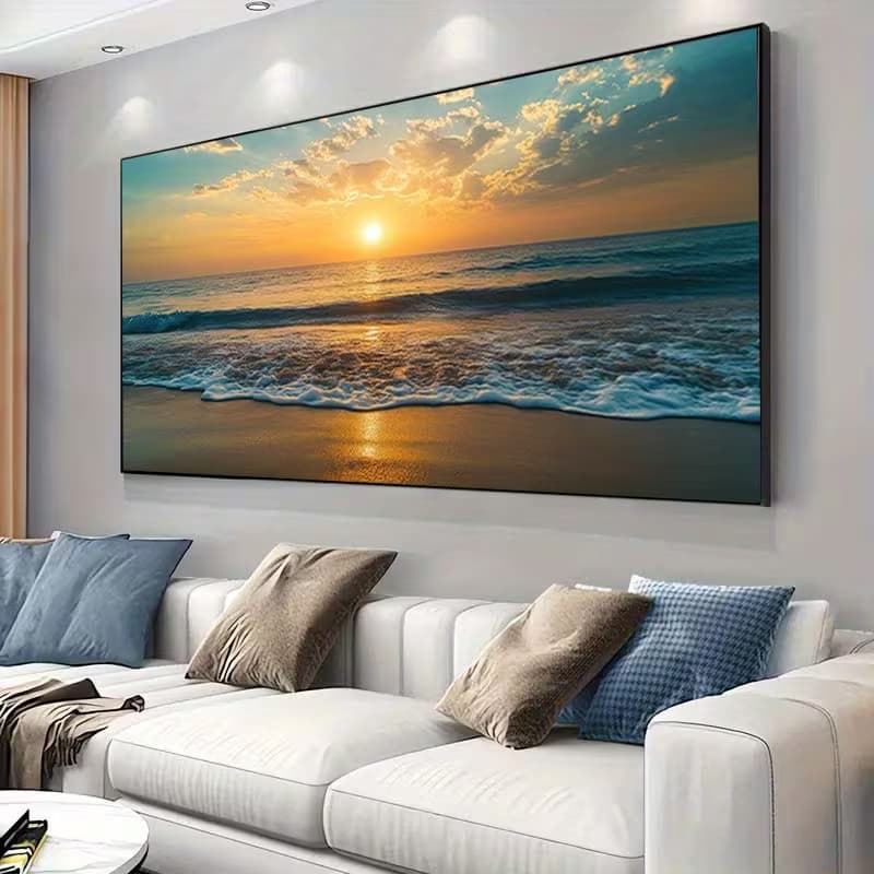 Quadro Decorativo Praia ao Pôr do Sol Paisagem Moderna Para Sala e Quarto Luxo Moderno Sofisticada