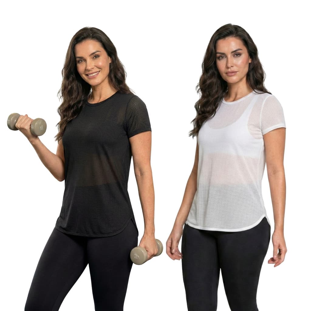 Kit 2 Blusas Femininas Premium Academia Dry Fit Respirável Moda Fitness Anti-odor Tela Dry Transparente Tapa Bumbum