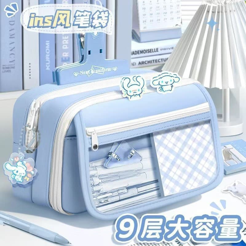 Sanrio Estojo de lápis de grande capacidade, 9 camadas, feminino, estudantes do ensino fundamental, meninas, alto valor,
