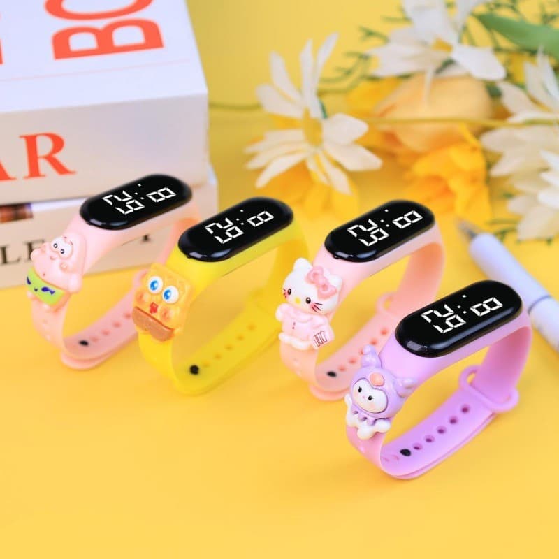 2026 Novo Estilo Relógio Infantil Desenho Animado Kuromi Bob Esponja Kitty Personagem LED Esportivo Eletrônico Pulso Dig