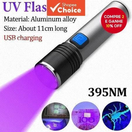 Lanterna LED 395nm UV Zoom De 3 Modos Recarregável À Prova D'água Localizador De Manchas Para Animais De Estimação Preto