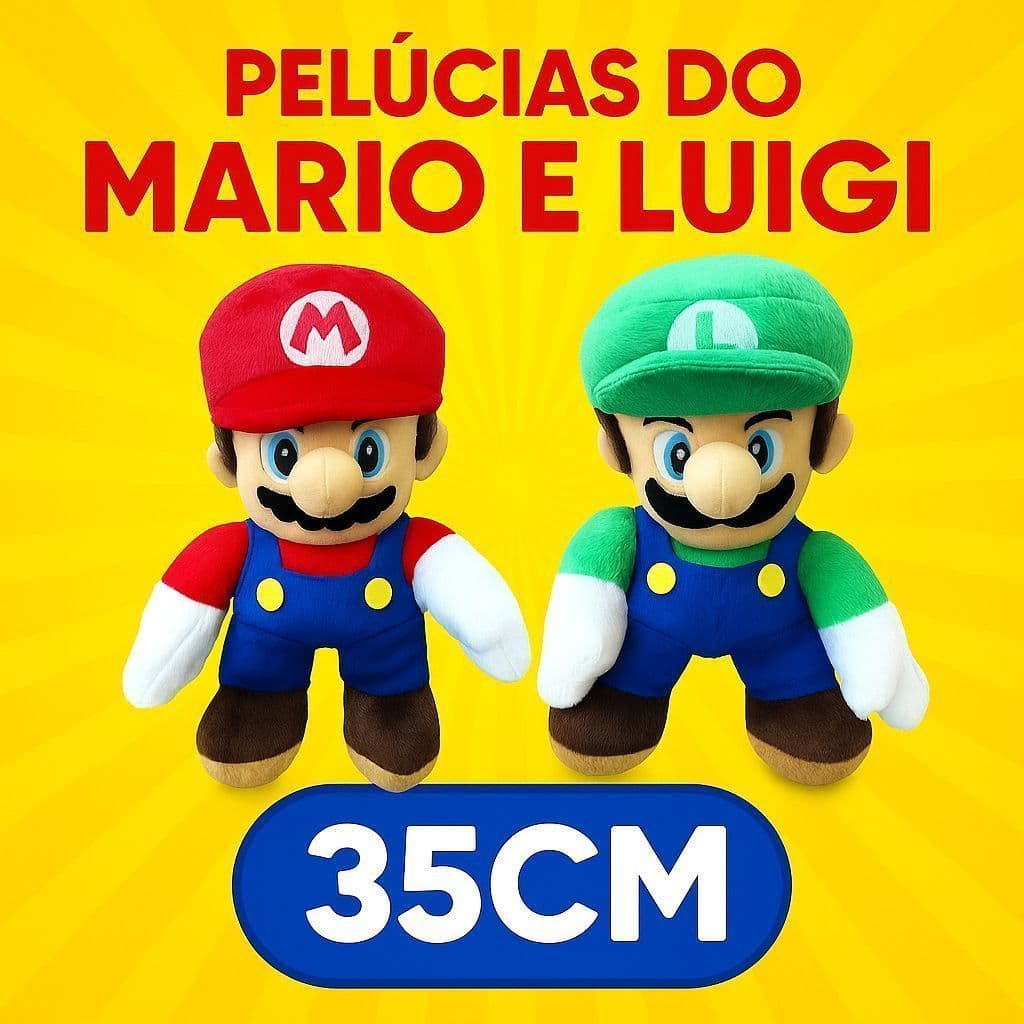 Pelúcia 35CM Mario e Luigi Super Mario Bros Antialérgica Presente Menina Menino Brinquedo Urso