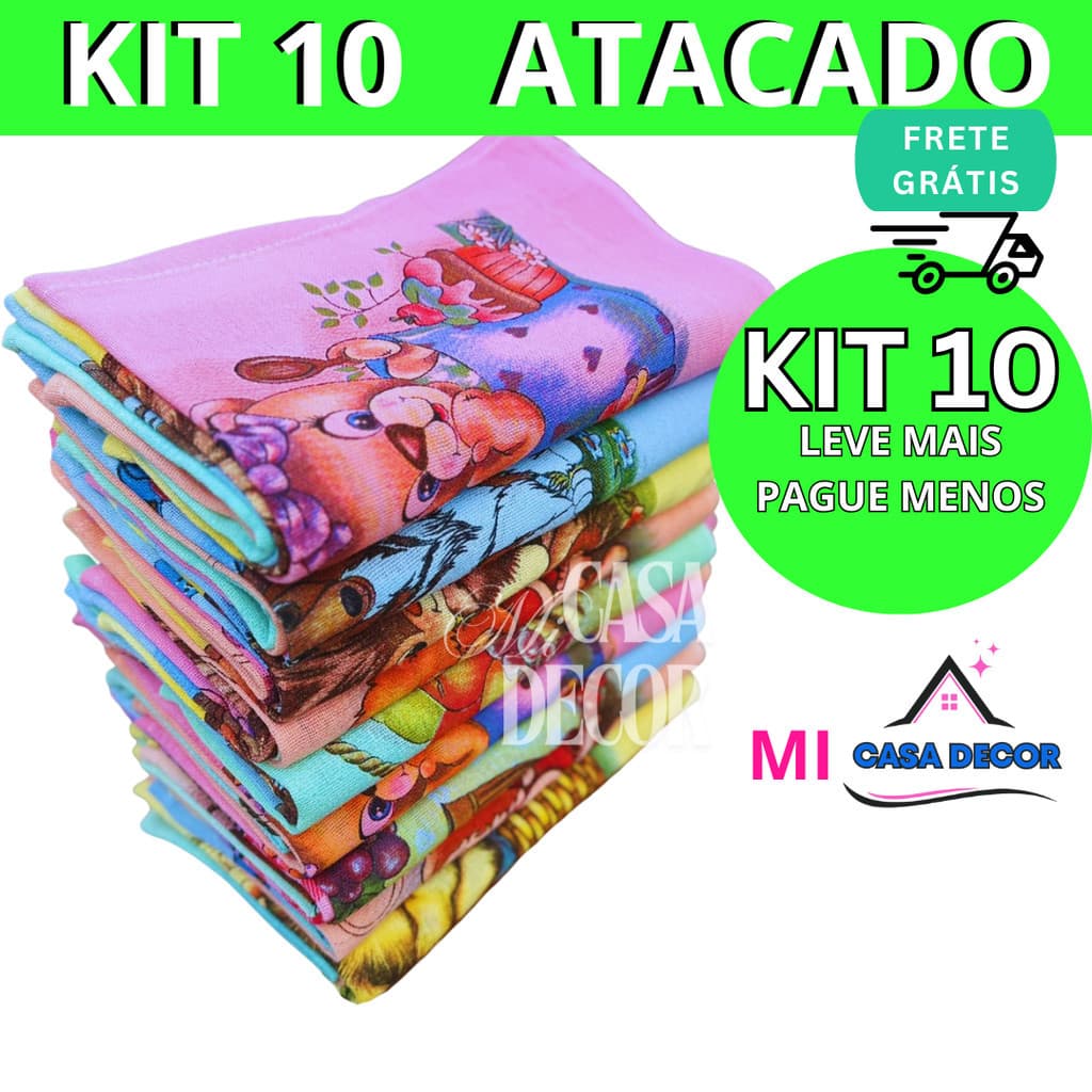 Kit Pano De Prato Estampado Colorido Com 10 Peças 100% algodão