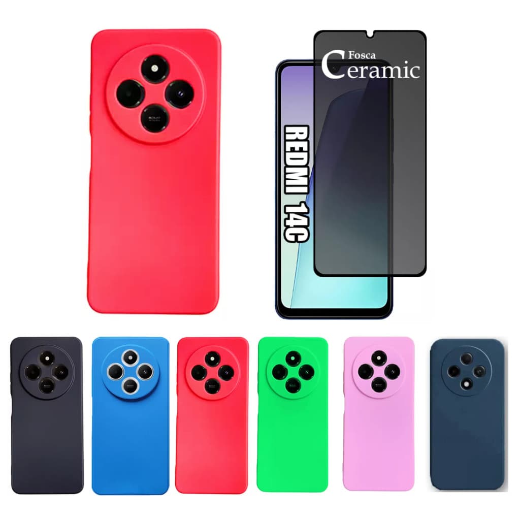 Kit Para Xiaomi Redmi 14C - Película Fosca Privativa + Capa Silicone Aveludada