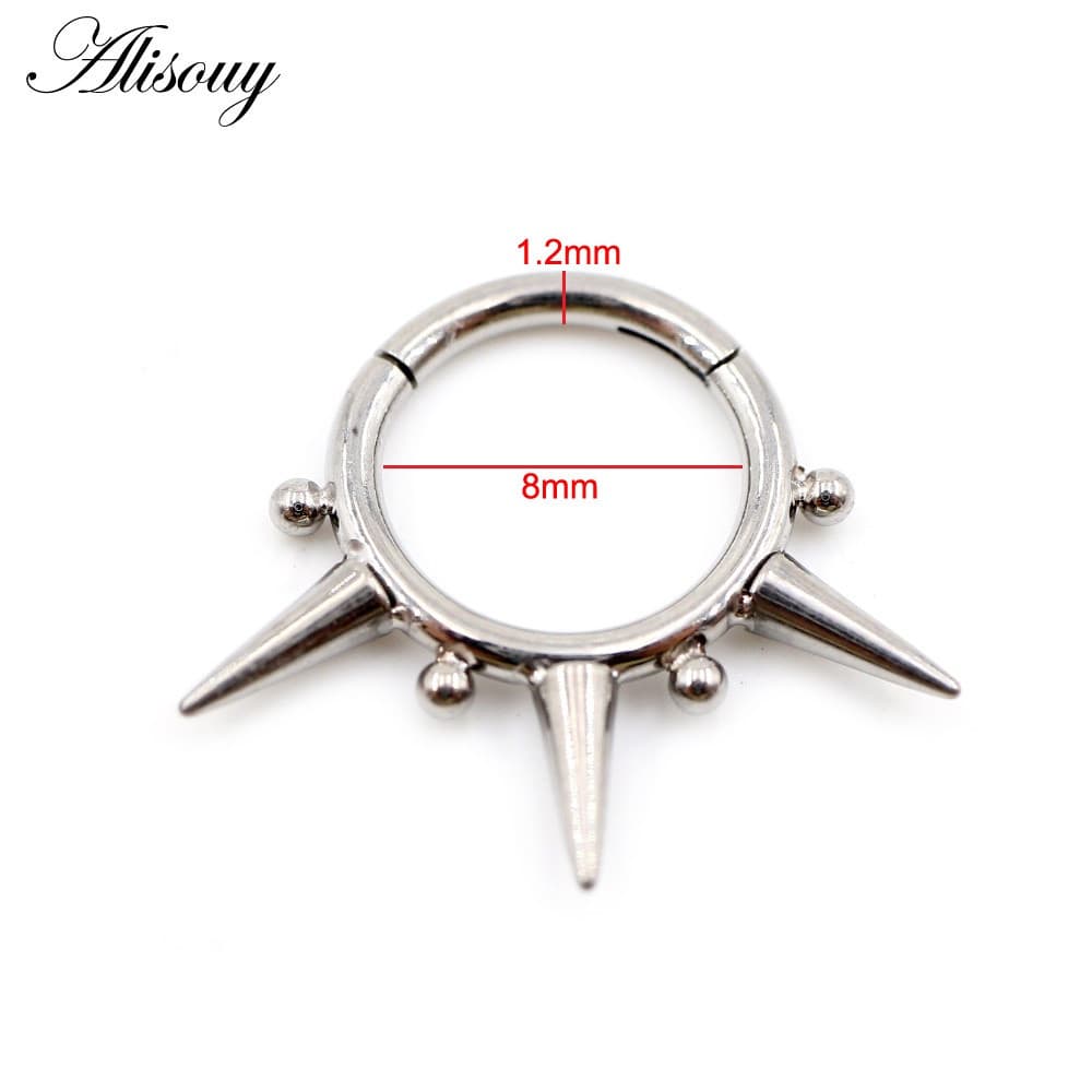 Alisouy 1PC Aço Titânio Cone Ball Spike Hinged Clicker Anéis De Septum Orelha Cartilagem Brinco De Corpo Piercing Jóias