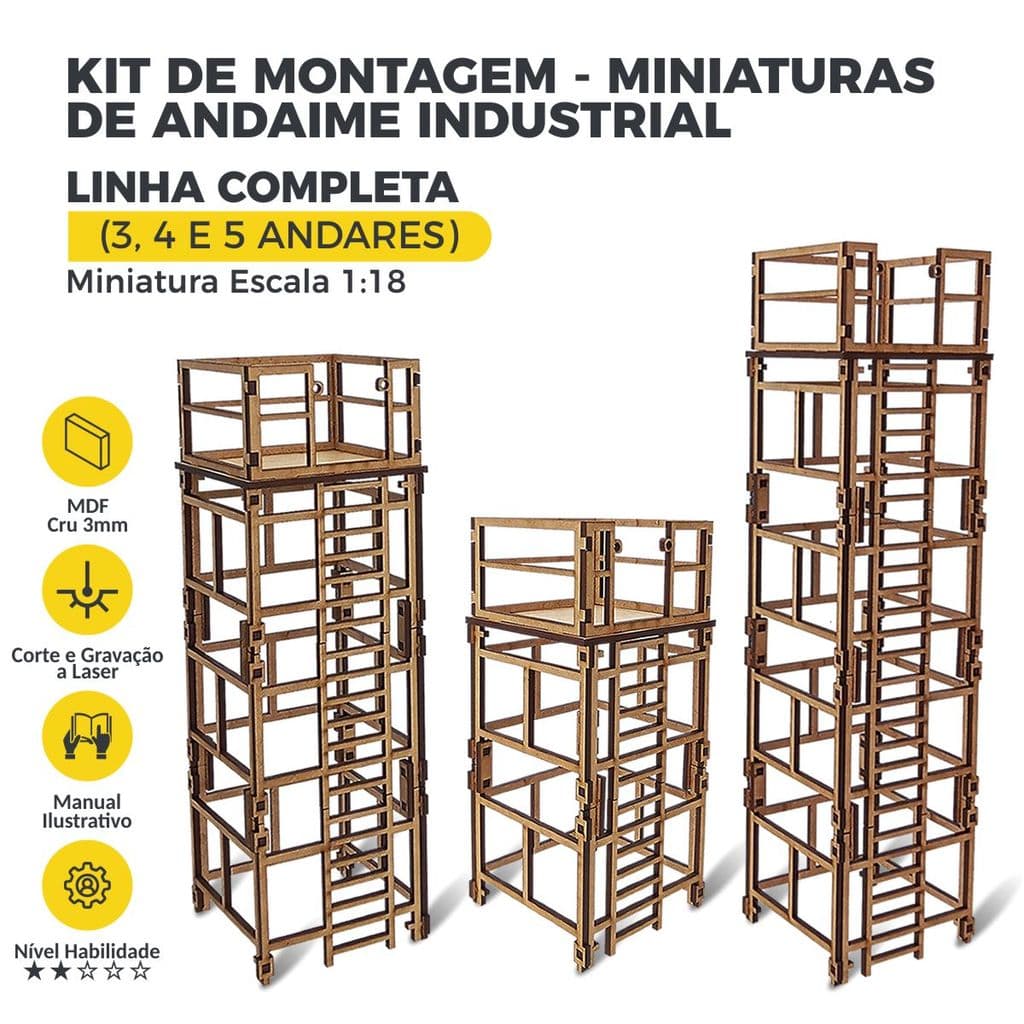 Kit Miniatura Industrial Andaime Modelos 3,4,5 Andares Escala 1:18 Maquete Diorama Puzzle 3D