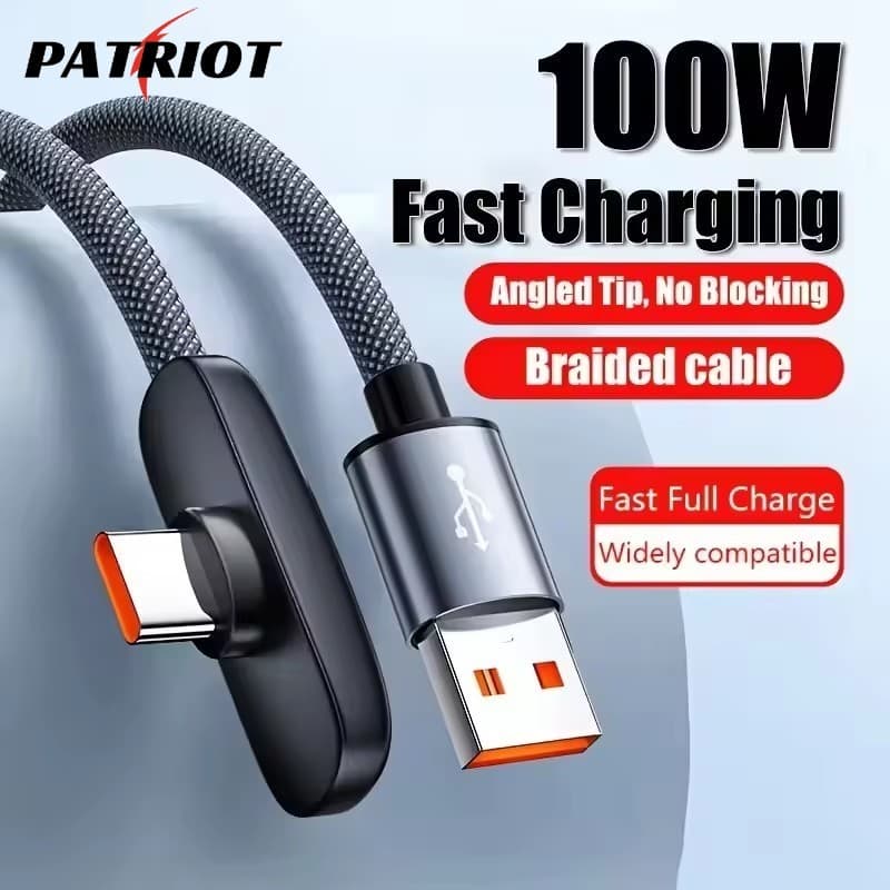 Cabo USB C De Carregamento Rápido De 100 W 6A Com Conector De Ângulo Reto , Trançado De Nylon Durável Para Smartphone Ta