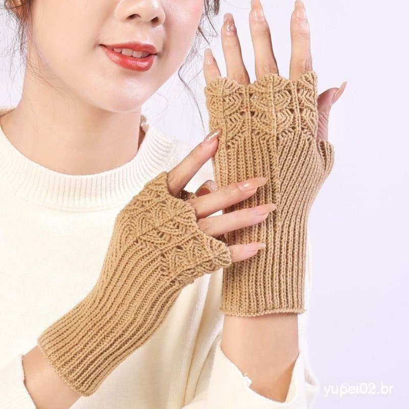 Luvas De Lã Outono E Inverno Novo Estilo Estudantes Do Sexo Feminino Moda Selvagem Malha Quente Metade Sem Dedos