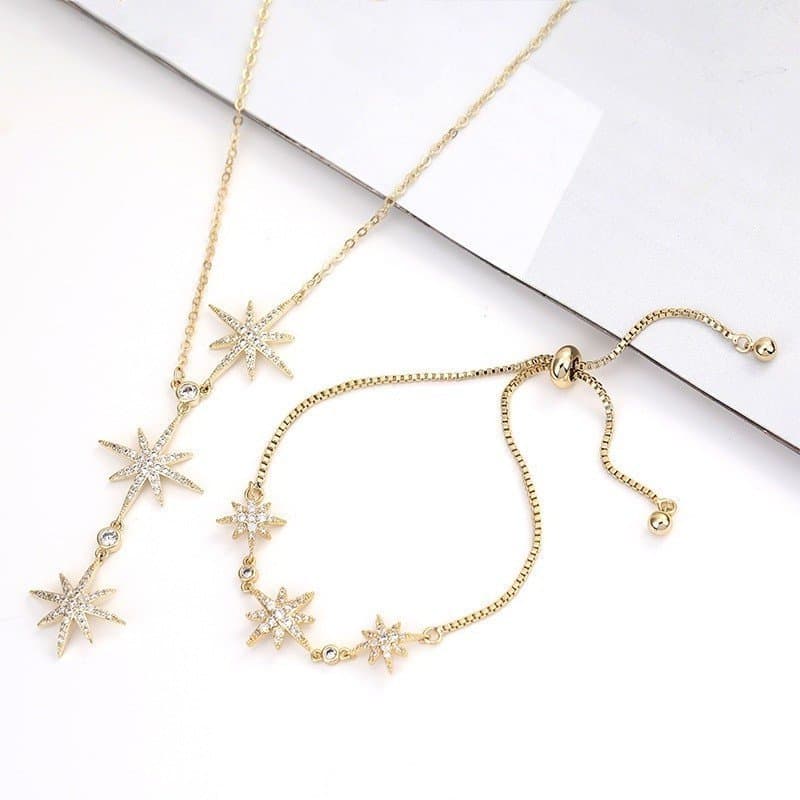 Hexagrama Clavícula Corrente Pulseira Moda Feminina Jóias Estrela Colar Acessórios Femininos