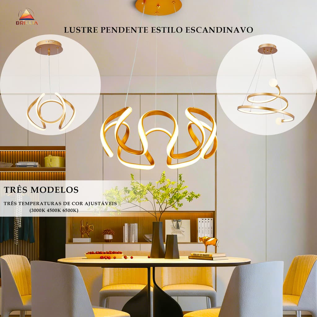 Lustre Escandinavo Com 3 Cores E 1 Luz De Teto Para Sala De Estar, Sala De Jantar E Bar Domésticos