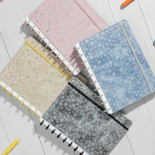 Caderno Inteligente Decorado B5 Grande 80 Folhas 10 Discos Volta as aulas fofo trabalho jeans