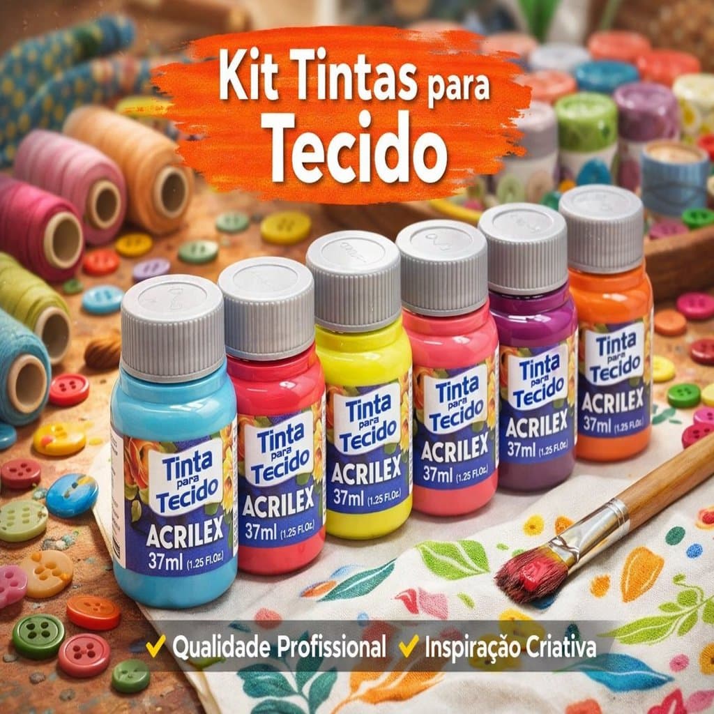 Kit Tintas para Tecido Acrilex 37ml| Pintura Artesanal, Tecidos e Customização | Alta Qualidade