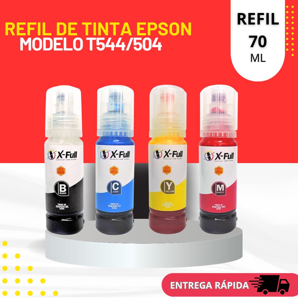 Refil de Tinta Compatível T544 L504 para Impressoras Epson 70ml com Bico Dosador Impressoras l3250 l4150 l4260 l14150