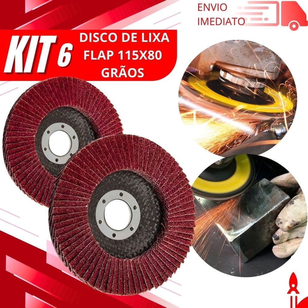 Kit 6/3/2 Disco Flap 115x80 Grão 80 Disco de Lixa Abrasivo Profissional para  Aço Madeira e Ferro