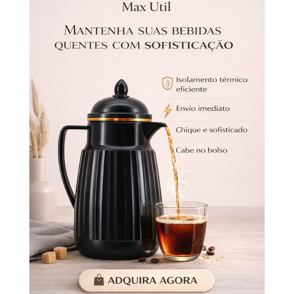 Garrafa Térmica Café Preta Estilo Sofisticado
