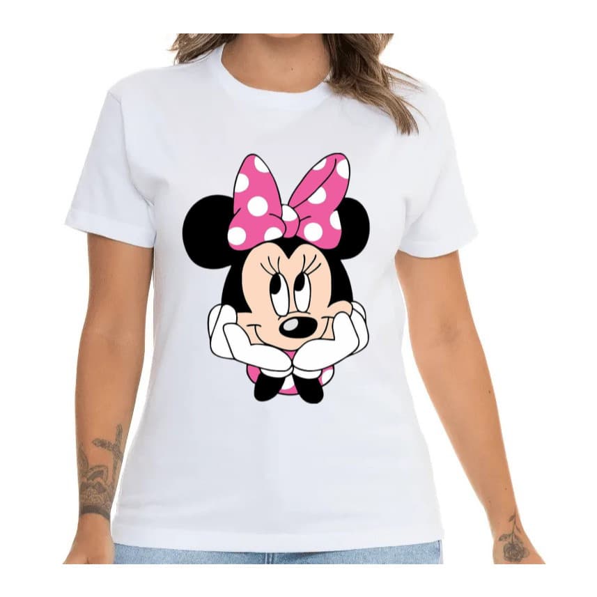 Camiseta Adulta Feminina Minnie Camisa Blusa 100% Algodão Estilosa Roupa Ferminina
