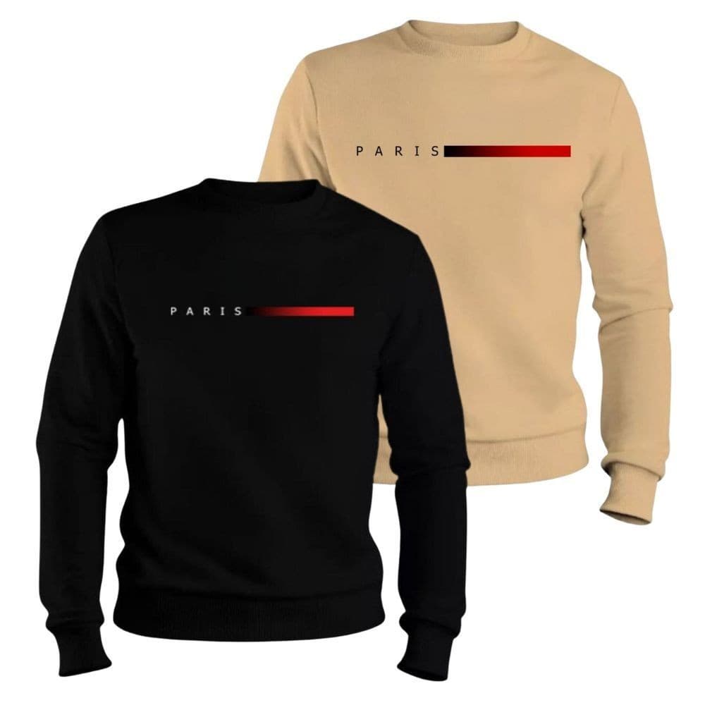 Kit 2 Moletons Gola Careca Unissex 100% Algodão Conforto Premium Blusa de Frio Estilo Paris