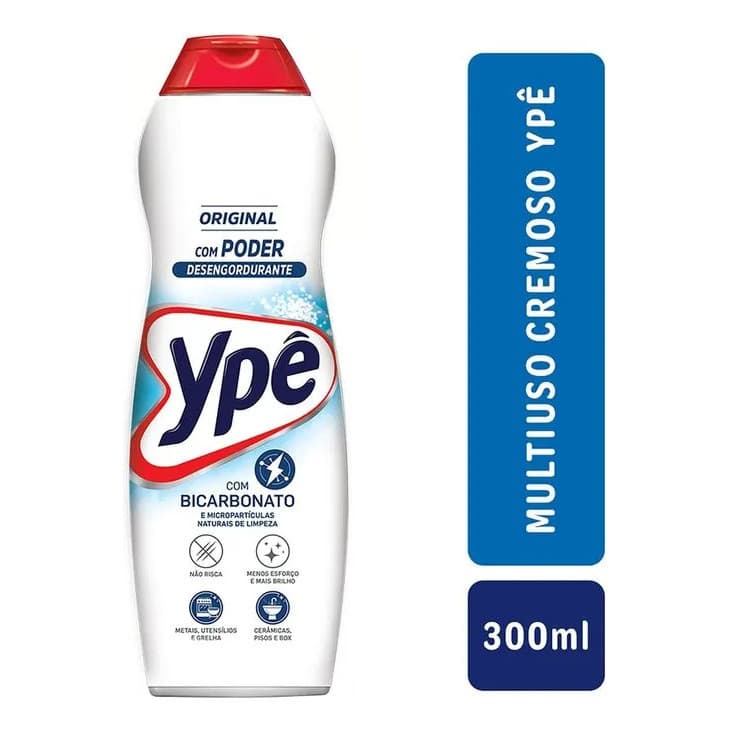 Kit 1, 2, 3 ou 4 Saponáceo Ypê Multiuso Cremoso C/bicarbonato Original300ml Atacado e econômico