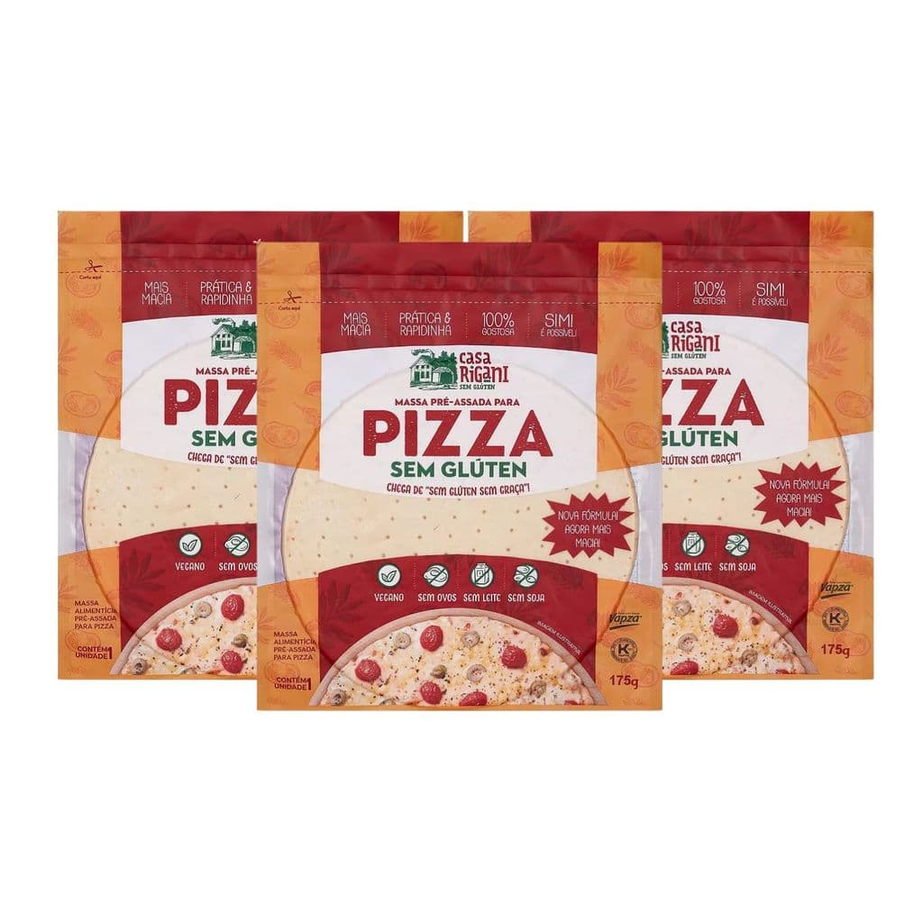 Kit Massa Pizza Pré Assada Sem Glúten Sem Leite - Casa Rigani 3 Unidades 175g