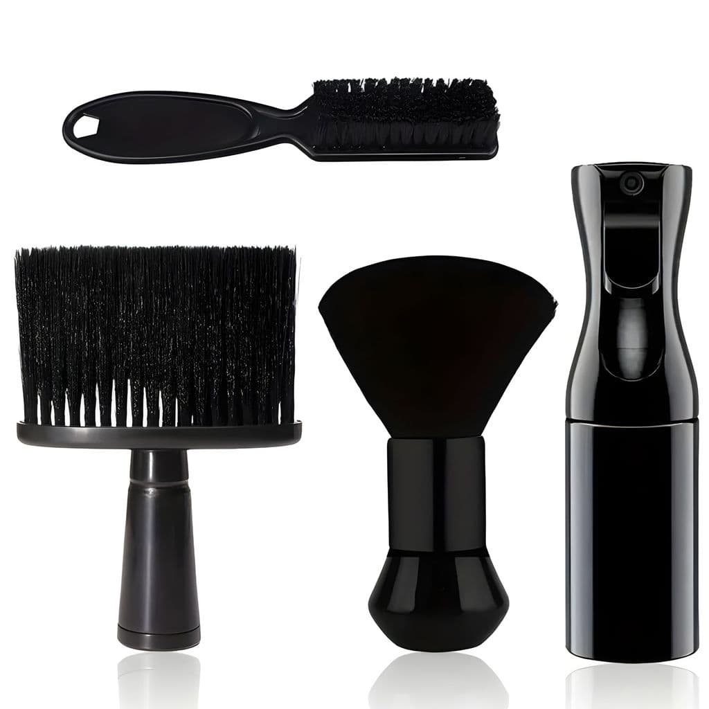 Kit Barbeiro Profissional 2 Espanadores + Escovinha Degradê + Borrifador
