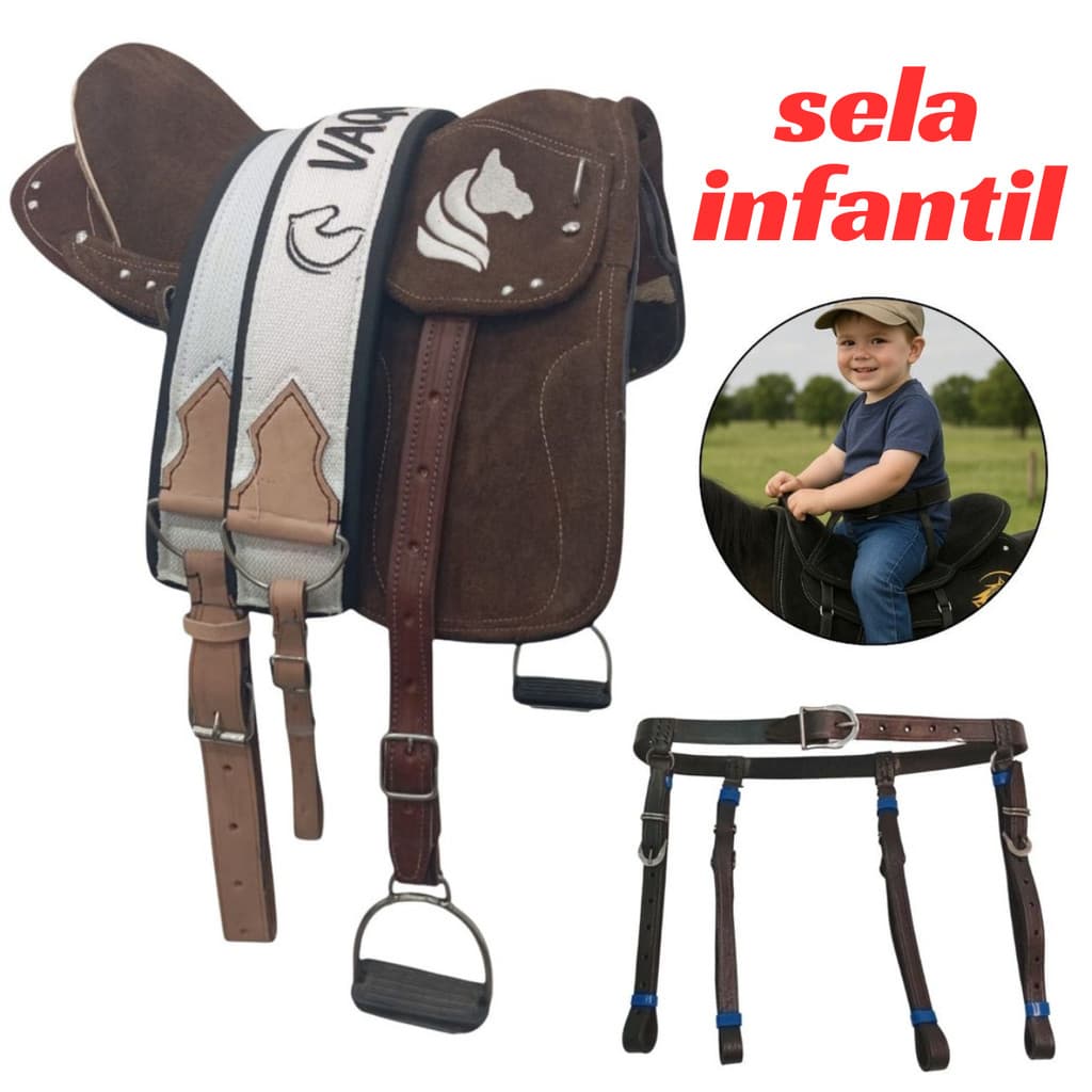 Sela de cavalo Vaquejada C/ Cinto De Segurança Para Criança 12 polegadas