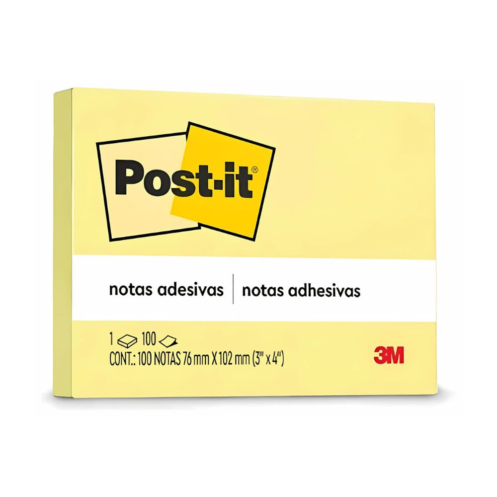 Bloco Adesivo Colorido AMARELO Post-It 76 mm x 102 mm 100 Folhas - 3M | Notas Adesivas