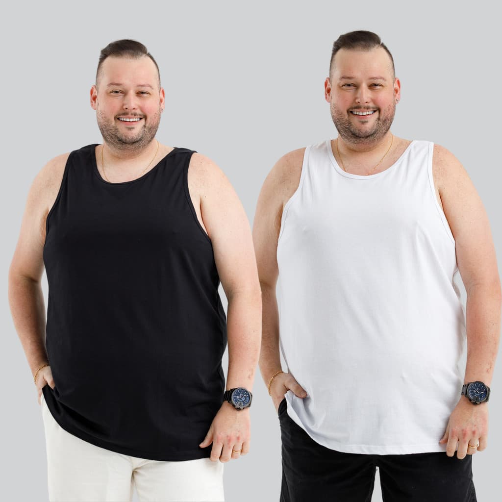 Kit 2 Regata Plus Size Masculina Tamanho Extra Grande 100% Algodão G1 G2 G3 G4 G5 Acabamento Premium