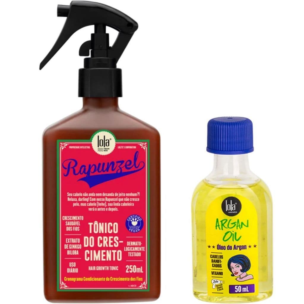 Kit Crescimento e Brilho Com Tônico Rapunzel 250ml  Óleo de Argan Oil 50ml Lola Cosmetics