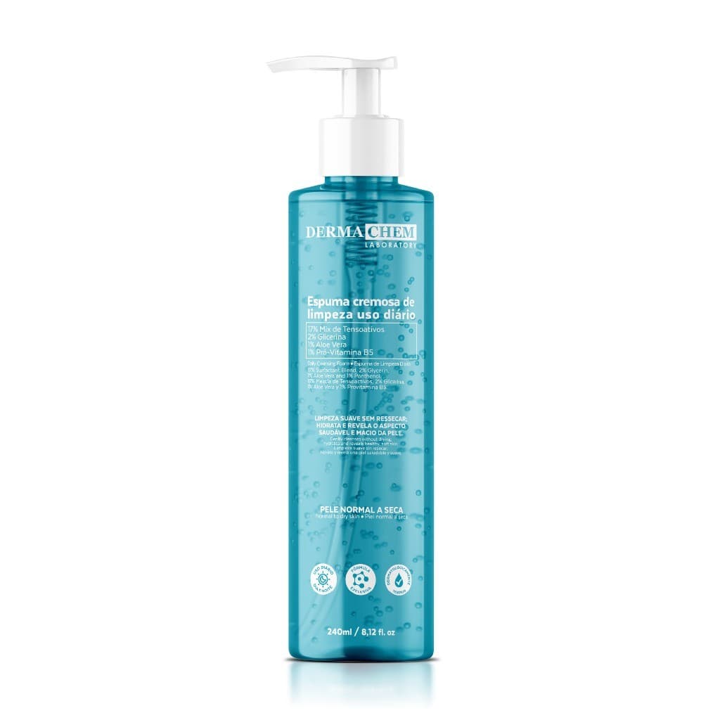Espuma Cremosa de Limpeza Facial 240ml Hidratação e Maciez da Pele Com Aloe Vera Dermachem