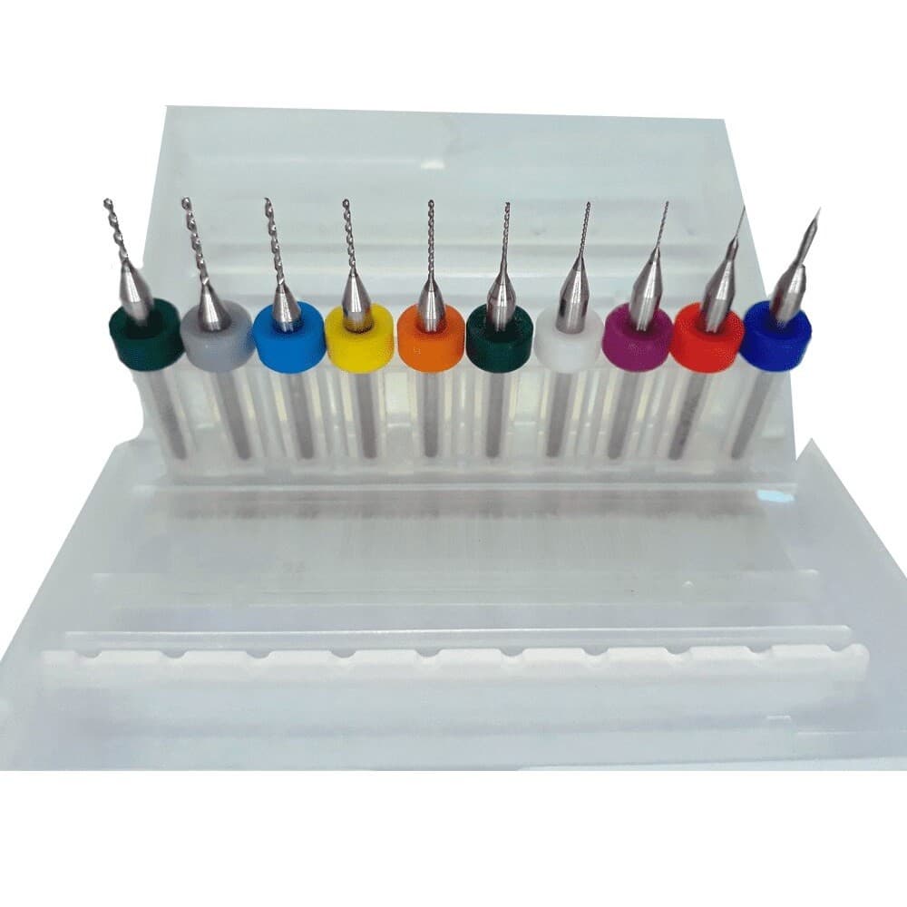 JOGO COM 10 MICRO BROCAS 0,3MM A 1,2MM PARA MICRO RETIFICA