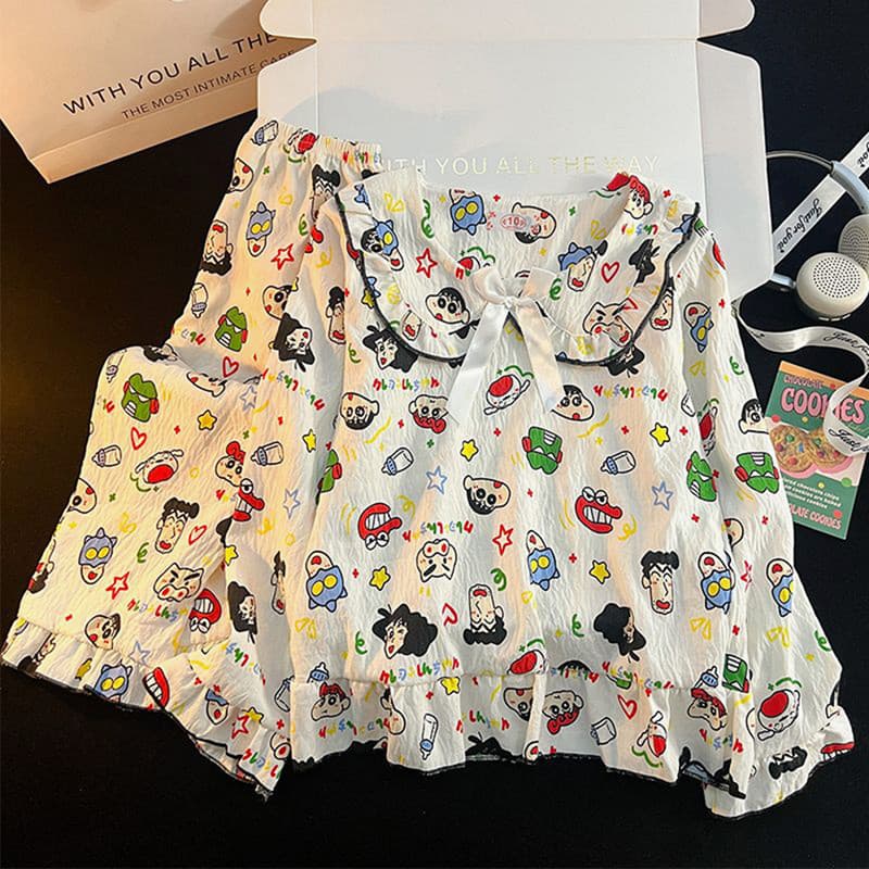 Meninas pijamas do bebê nuvem algodão Crayon Shin-Chan 2025 primavera outono meninas de manga comprida gola princesa ter