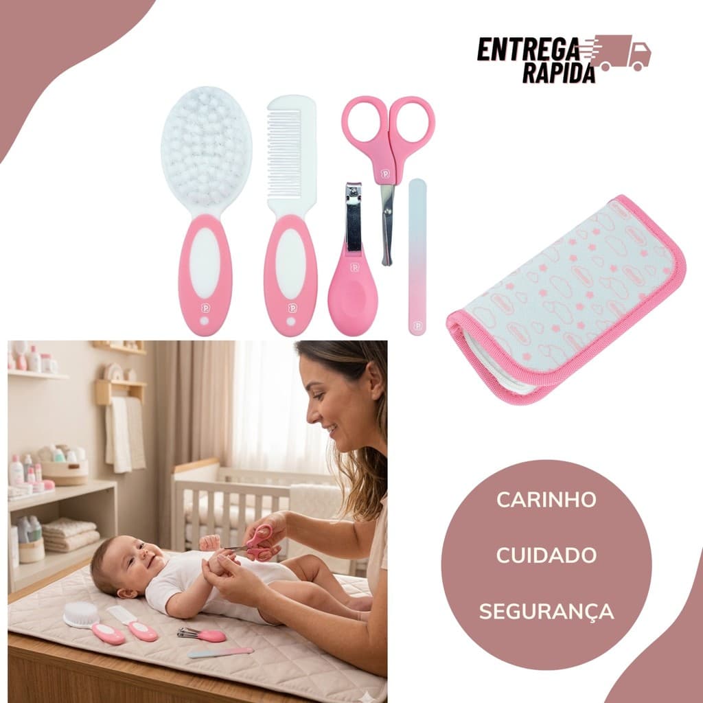 Kit Higiene Bebê 5 Peças Necessaire Completo Primeiros Cuidados Recém Nascido Pimpolho Menino Menina
