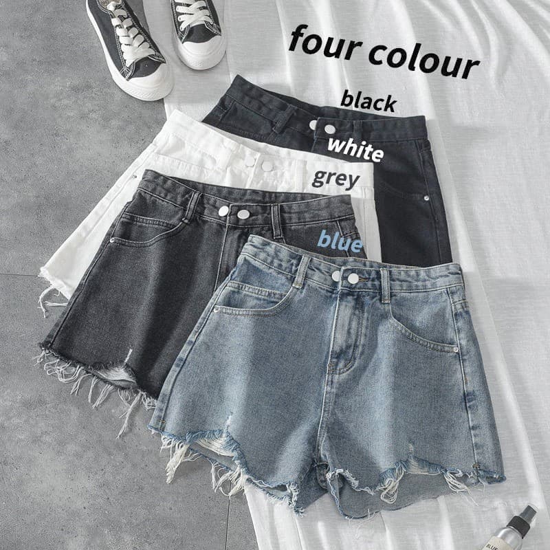 Menina quente Denim Shorts feminino verão novo estilo cintura alta mais magro olhar rasgado calças de perna larga solta
