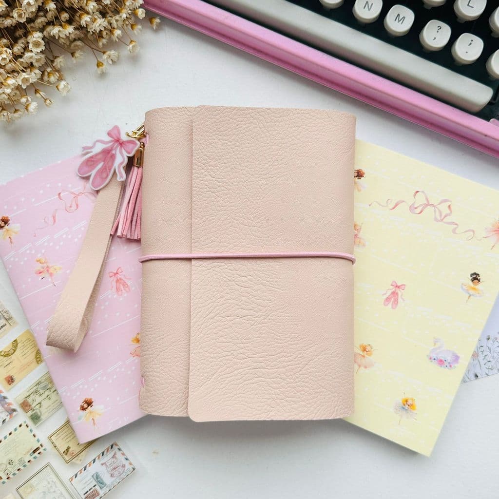 Caderno com Capa em Tecido com 2 Cadernetas Pontilhadas - Bullet Journal - Bailarinas
