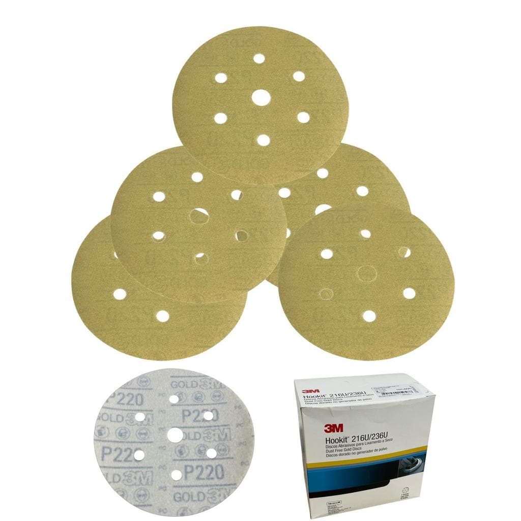 Disco Lixa 3M Gold 216U P220 152mm 6" 7 Furos Hookit Velcro