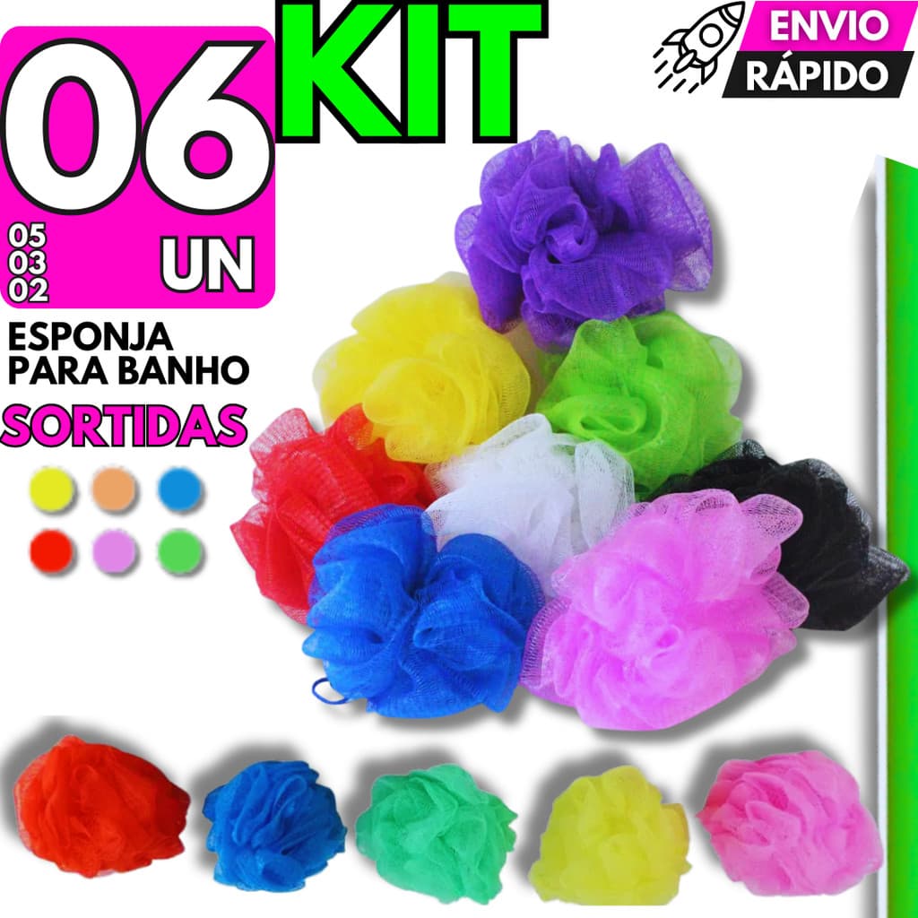 Kit Bucha Banho Premium Relaxante Esponja Nylon Com Cordinha Qualidade Cores Sortidas Durável