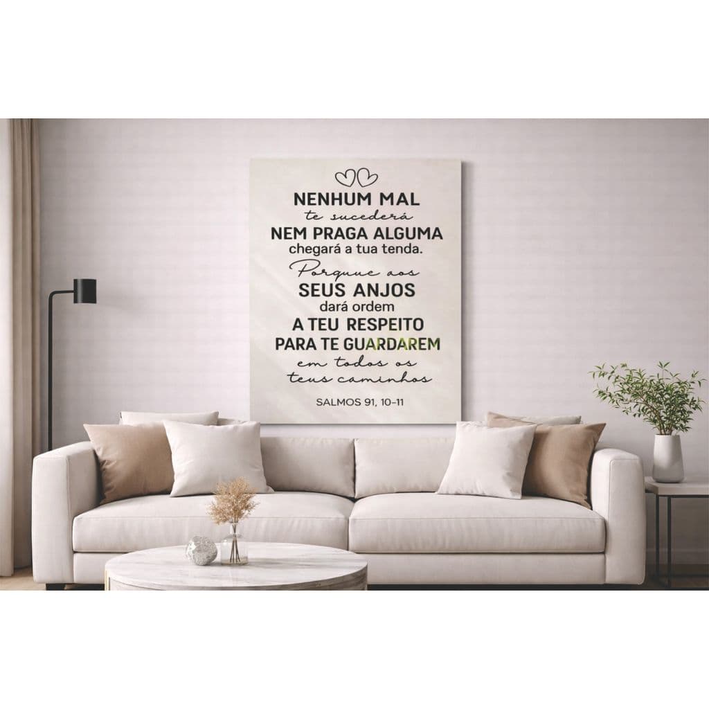 Quadro Decorativo Nenhum Mal Salmo Bíblia Cristã Proteção Versículo Fé Parede Decoração