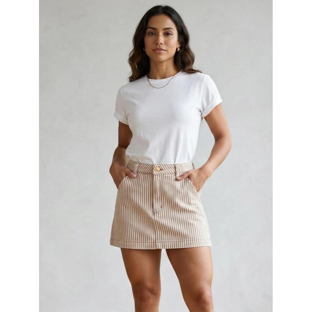 Saia Listrada Feminina Cintura Alta Modela Silhueta Look Casual Chic Tendência 2026